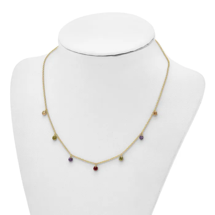 Prizma Sterling Silver Goldtone 14K Flash Goldplated 16 inch Dangling Colorful CZ Necklace with 2 inch Extender TreasureFineJewelers Necklaces