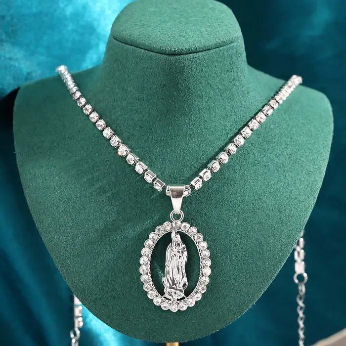 Religious Faith Vintage Gold Silver Virgin Mary Virgencita Necklace Trendolla Jewelry Necklaces