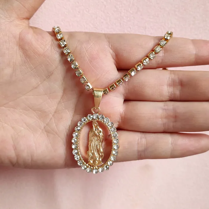 Religious Faith Vintage Gold Silver Virgin Mary Virgencita Necklace Trendolla Jewelry Necklaces
