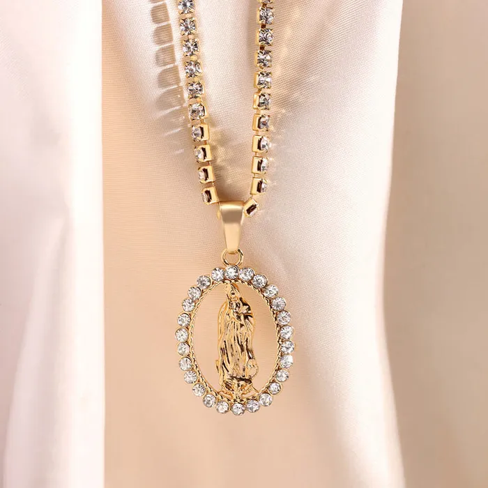 Religious Faith Vintage Gold Silver Virgin Mary Virgencita Necklace Trendolla Jewelry Necklaces
