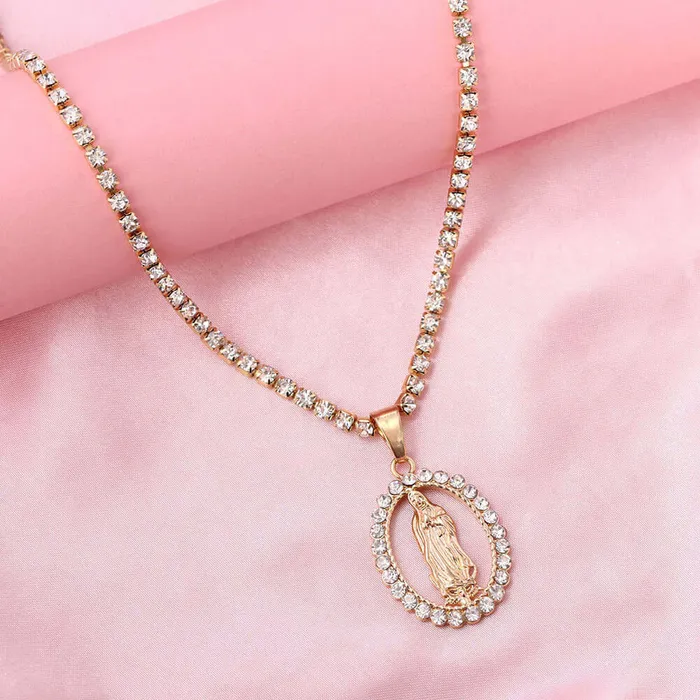Religious Faith Vintage Gold Silver Virgin Mary Virgencita Necklace Trendolla Jewelry Necklaces