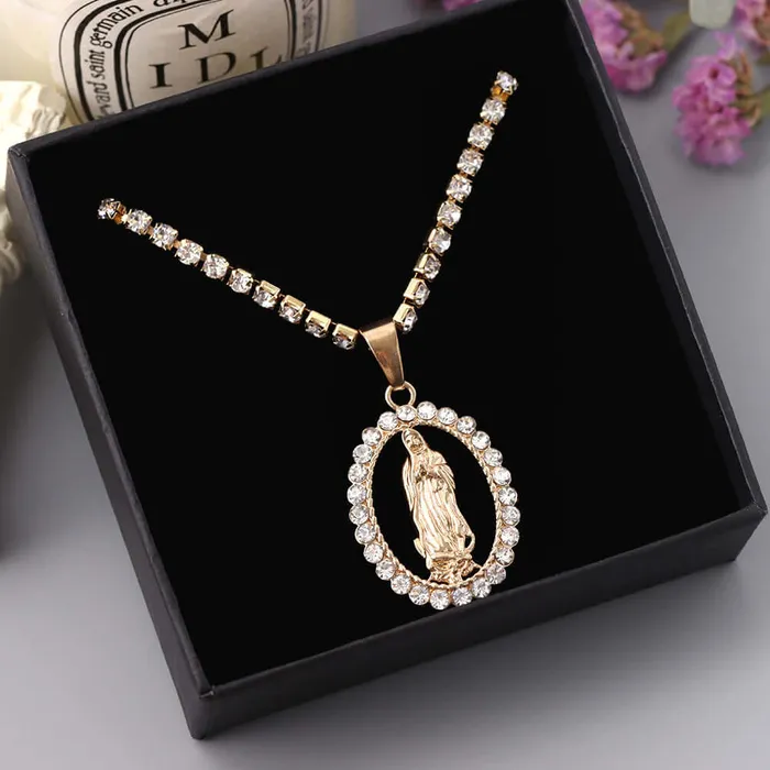 Religious Faith Vintage Gold Silver Virgin Mary Virgencita Necklace Trendolla Jewelry Necklaces