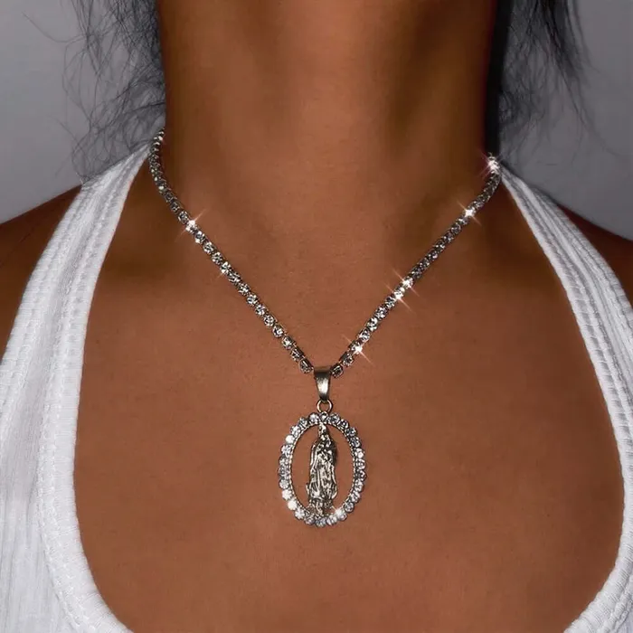 Religious Faith Vintage Gold Silver Virgin Mary Virgencita Necklace Trendolla Jewelry Necklaces