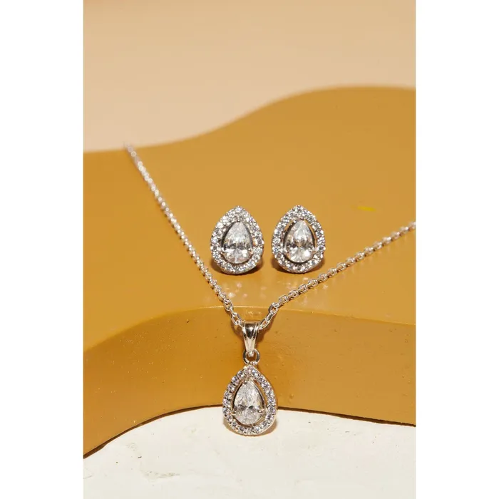 Rhea Crystal Sterling Silver Necklace Earrings SET Ema Jewels Necklaces