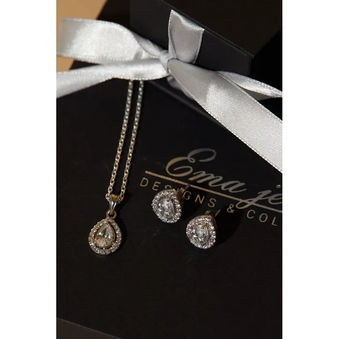 Rhea Crystal Sterling Silver Necklace Earrings SET Ema Jewels Necklaces