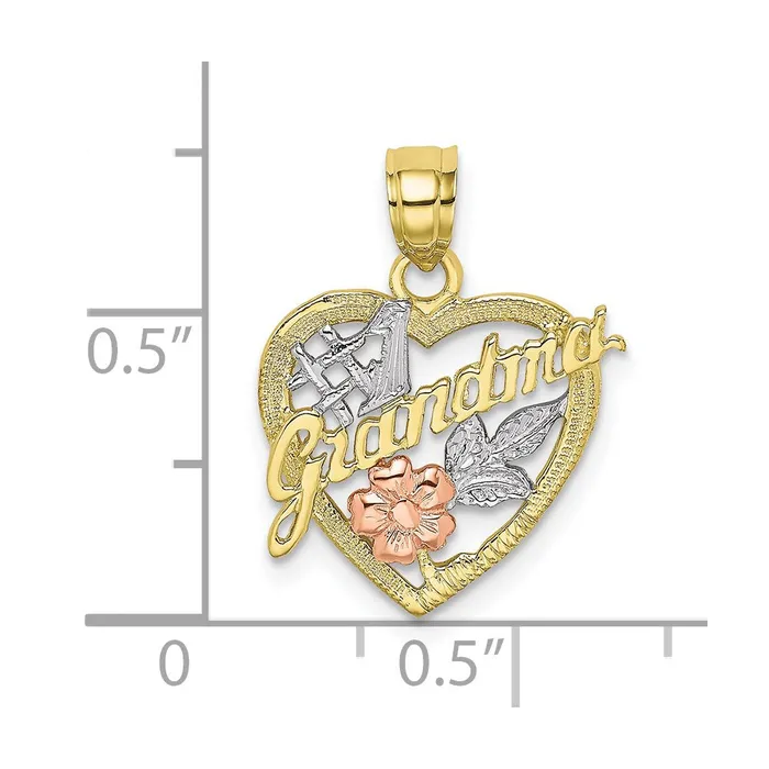 Rings 10K Twotone wWhite Rhodium 1 GRANDMA In Heart Charm TreasureFineJewelers