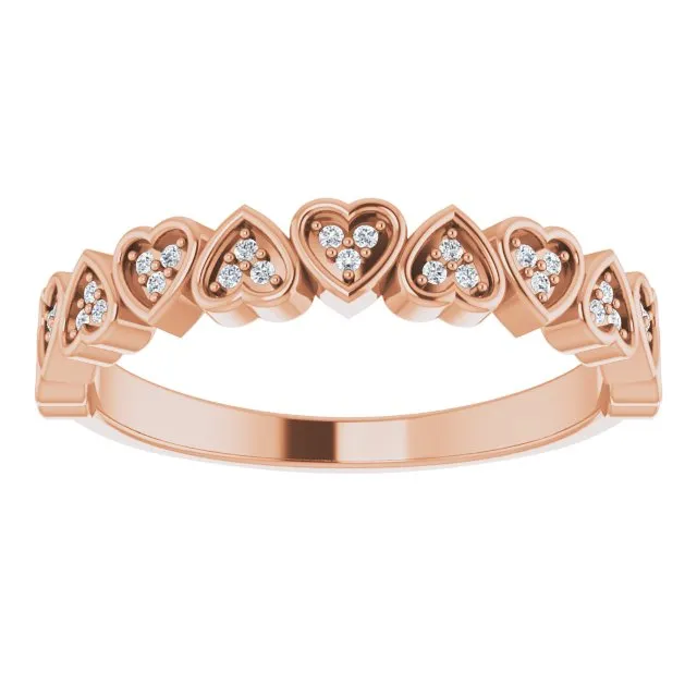 Rings 14K Rose 07 CTW Diamond Heart Anniversary Band TreasureFineJeweler