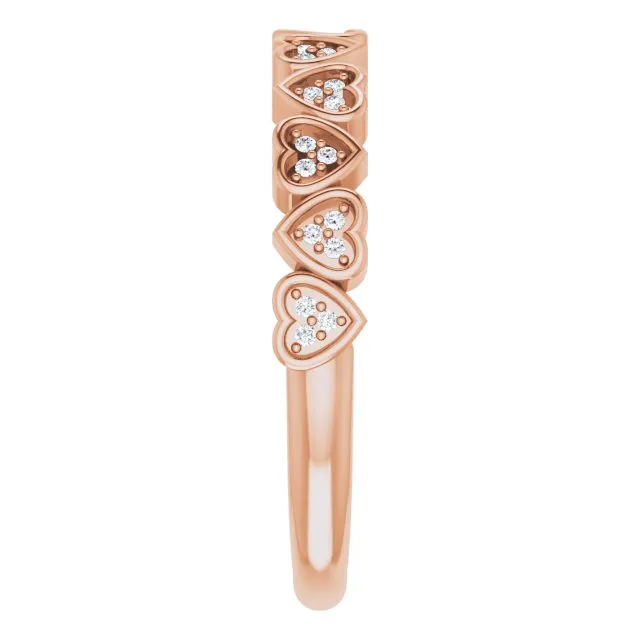 Rings 14K Rose 07 CTW Diamond Heart Anniversary Band TreasureFineJeweler