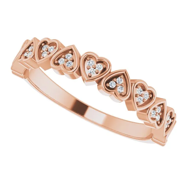 Rings 14K Rose 07 CTW Diamond Heart Anniversary Band TreasureFineJeweler