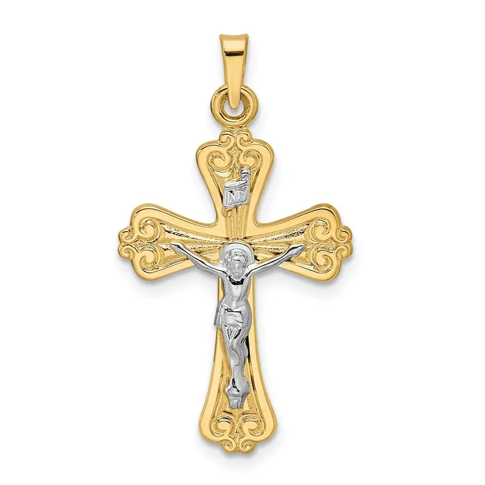 Rings 14k Twotone Polished Solid INRI Crucifix Pendant TreasureFineJewelers Rings 14k Twotone Polished Solid INRI Crucifix Pendant TreasureFineJewelers