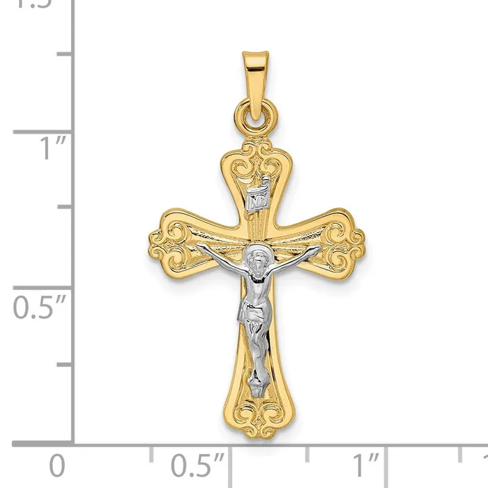 Rings 14k Twotone Polished Solid INRI Crucifix Pendant TreasureFineJewelers