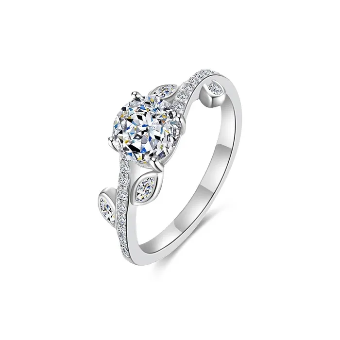 Rings 925 Silver Round Leaf Moissanite Ring Trendolla Jewelry