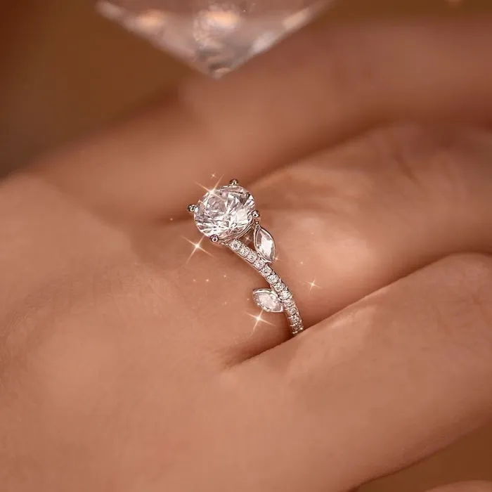 Rings 925 Silver Round Leaf Moissanite Ring Trendolla Jewelry