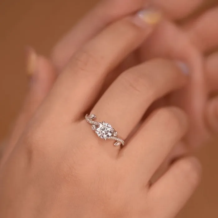 Rings 925 Silver Round Leaf Moissanite Ring Trendolla Jewelry