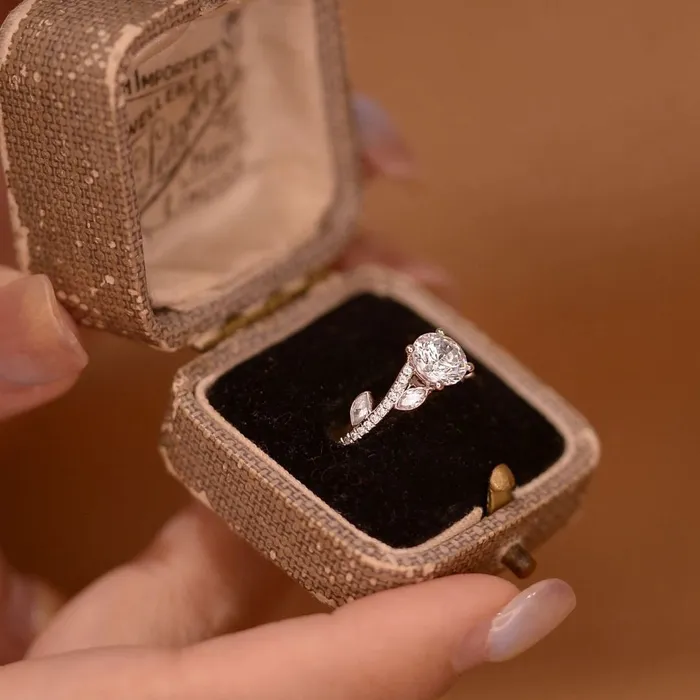 Rings 925 Silver Round Leaf Moissanite Ring Trendolla Jewelry
