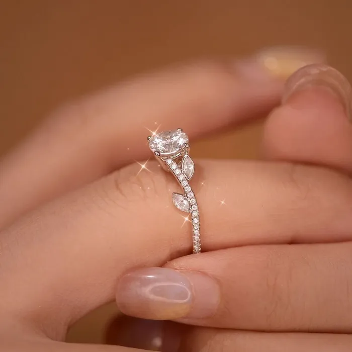 Rings 925 Silver Round Leaf Moissanite Ring Trendolla Jewelry