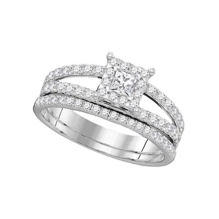 Rings North Arrow Shop 14kt white gold womens diamond princess bridal wedding engagement ring band set 100 cttw104764 Rings North Arrow Shop 14kt white gold womens diamond princess bridal wedding engagement ring band set 100 cttw104764