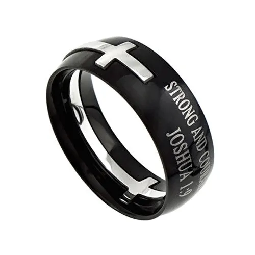 Rings North Arrow Shop Black Cross Ring Joshua 19 STRONG AND COURAGEOUS Bible Verse Stainless Steel Rings North Arrow Shop Black Cross Ring Joshua 19 STRONG AND COURAGEOUS Bible Verse Stainless Steel