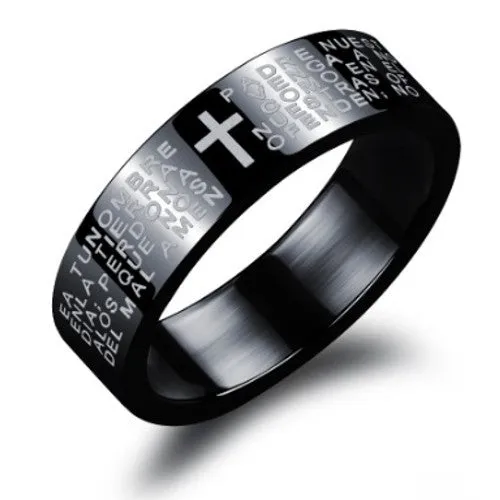 Rings North Arrow Shop Padre Nuestro Black Ring Lords Prayer in Spanish Stainless Steel Rings North Arrow Shop Padre Nuestro Black Ring Lords Prayer in Spanish Stainless Steel
