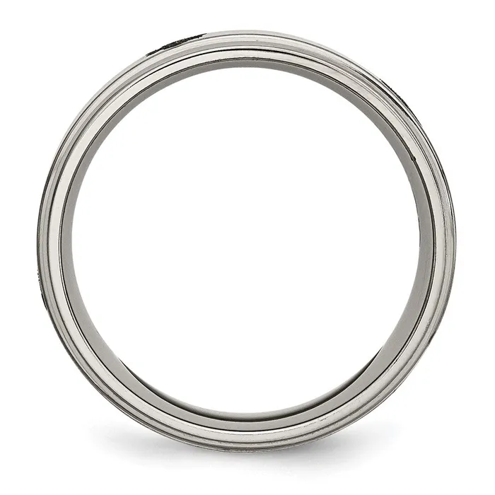 Rings Titanium Brushed Polished Masonic Laser Design 8mm Ridged Edge Band TreasureFineJewelers