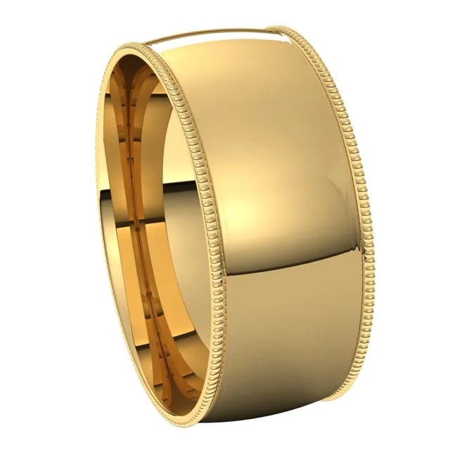 Rings TreasureFineJewelers 10K Yellow Gold 8 mm Milgrain Half Round Comfort Fit Light Wedding Band