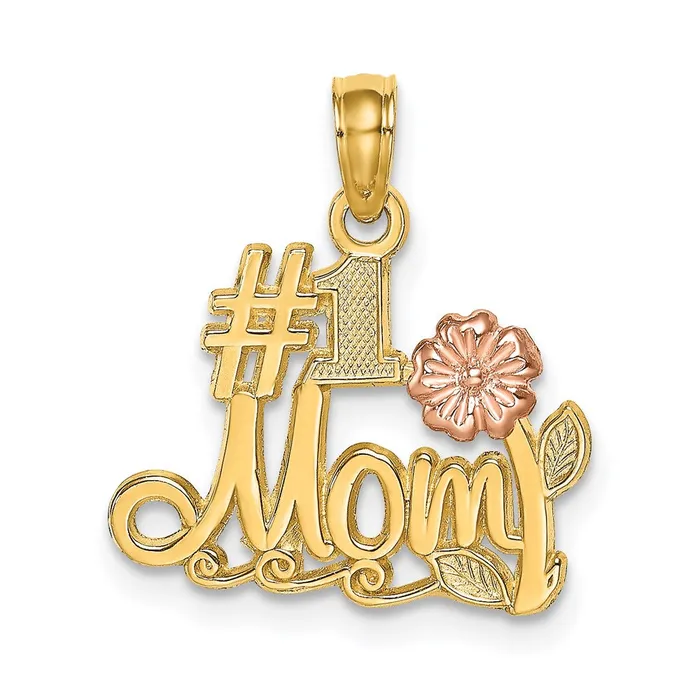 Rings TreasureFineJewelers 14k TwoTone 1 MOM Script w Flower Charm