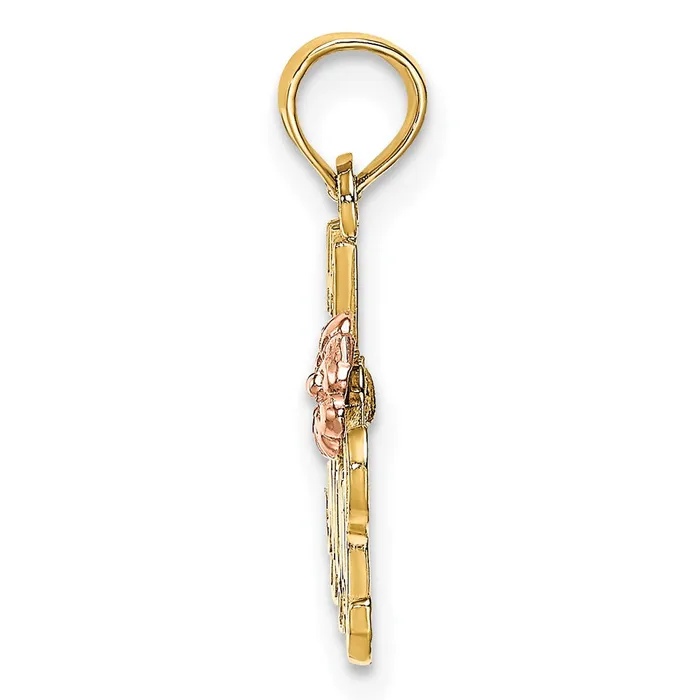 Rings TreasureFineJewelers 14k TwoTone 1 MOM Script w Flower Charm