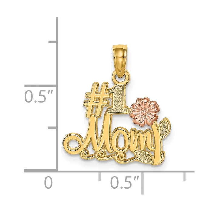Rings TreasureFineJewelers 14k TwoTone 1 MOM Script w Flower Charm