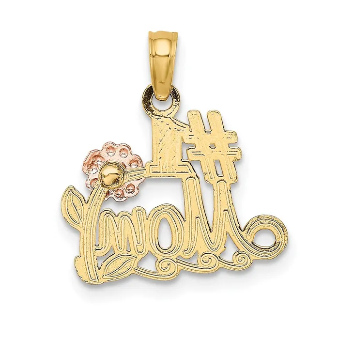 Rings TreasureFineJewelers 14k TwoTone 1 MOM Script w Flower Charm