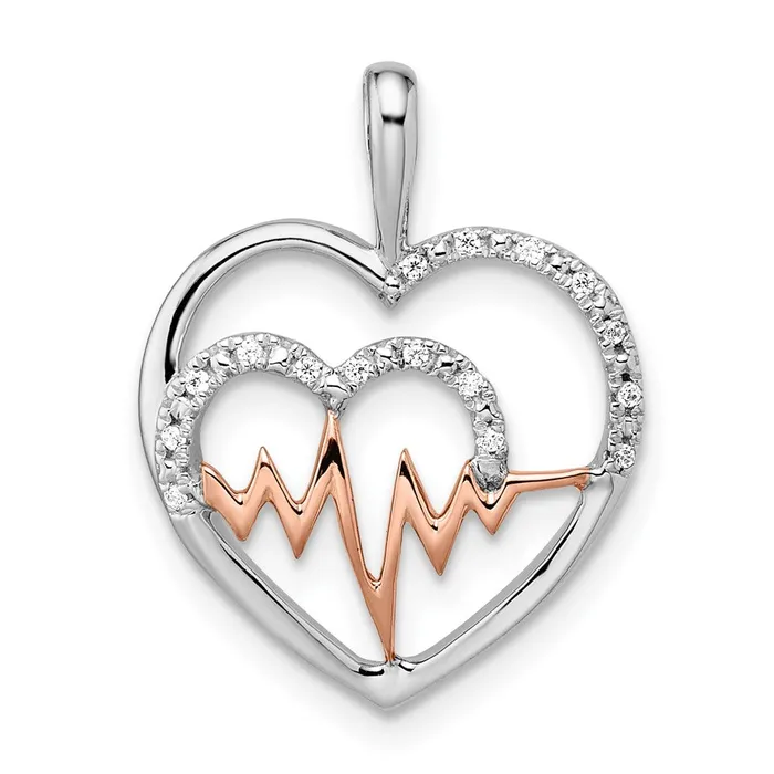 Rings TreasureFineJewelers 14k Twotone White and Rose Heart wBeat Diamond Pendant Rings TreasureFineJewelers 14k Twotone White and Rose Heart wBeat Diamond Pendant