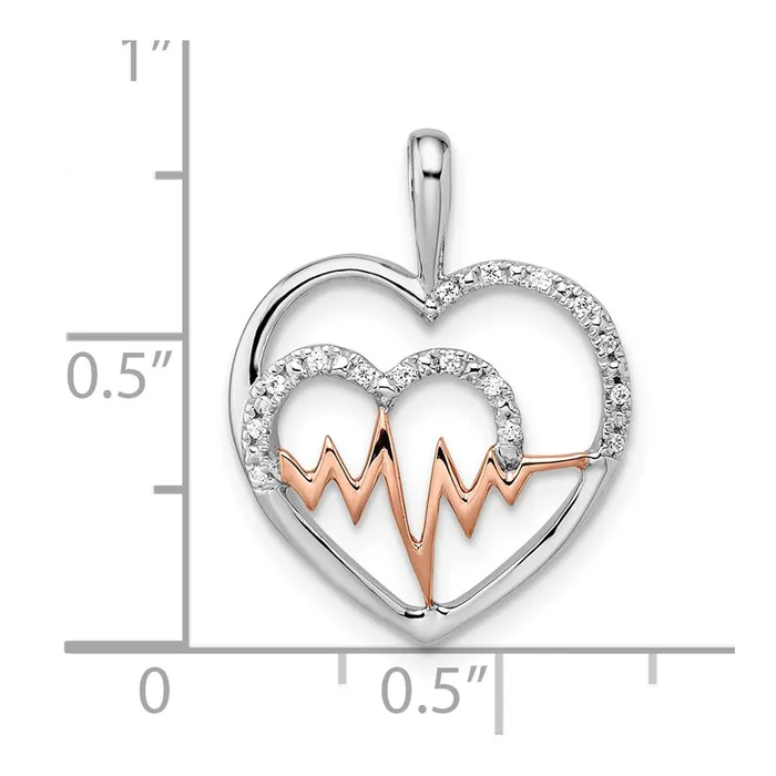 Rings TreasureFineJewelers 14k Twotone White and Rose Heart wBeat Diamond Pendant