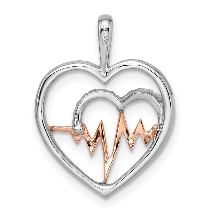 Rings TreasureFineJewelers 14k Twotone White and Rose Heart wBeat Diamond Pendant