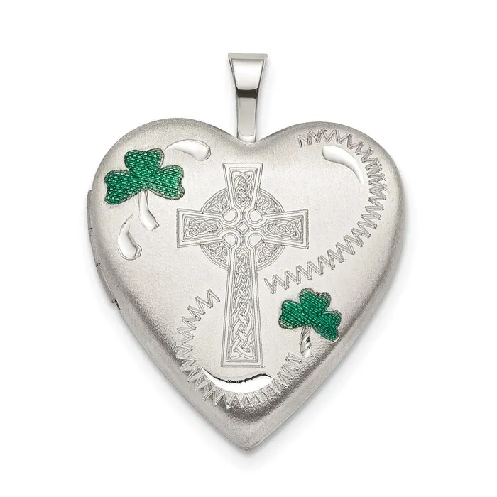 Rings TreasureFineJewelers Sterling Silver 20mm Green Enamel CloverCross Heart Locket Rings TreasureFineJewelers Sterling Silver 20mm Green Enamel CloverCross Heart Locket