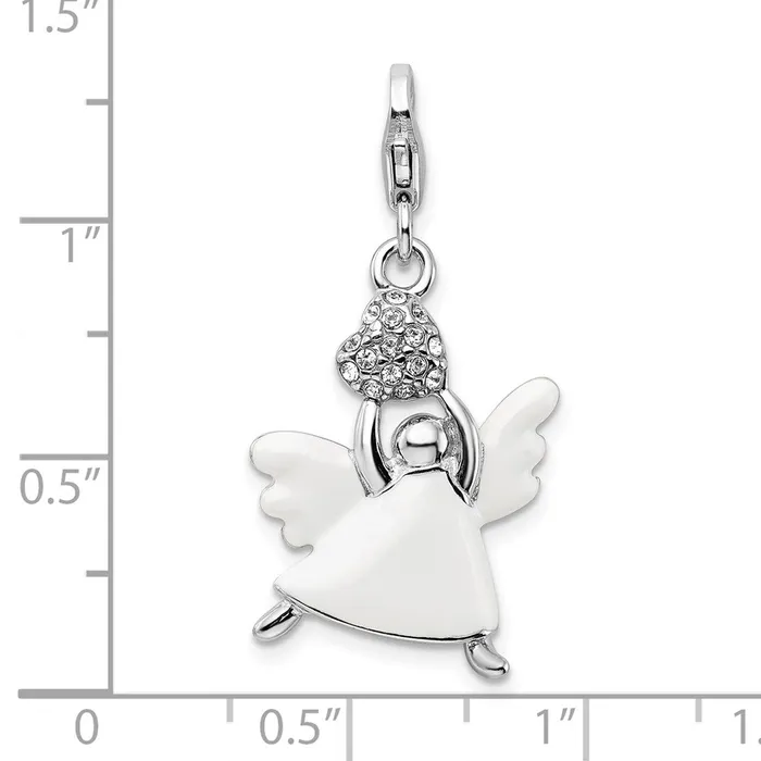 Rings TreasureFineJewelers Sterling Silver Amore La Vita Rhodpl Enameled Swarovski Angel Charm
