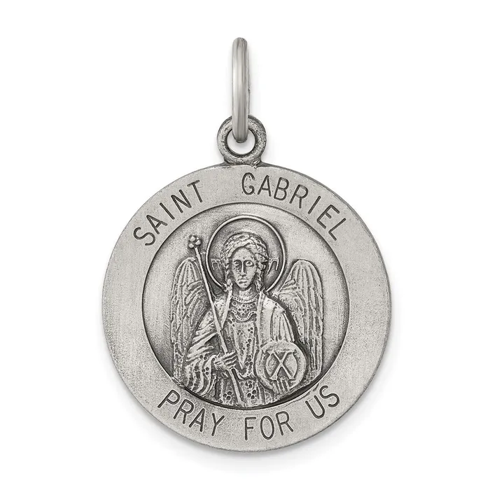 Rings TreasureFineJewelers Sterling Silver Antiqued Saint Gabriel Medal