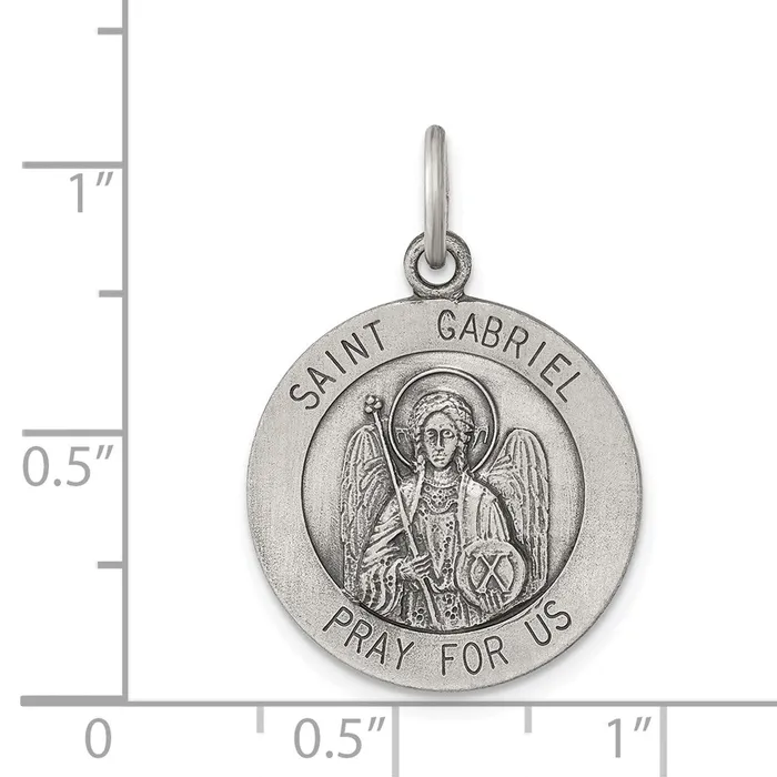 Rings TreasureFineJewelers Sterling Silver Antiqued Saint Gabriel Medal