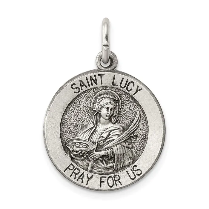 Rings TreasureFineJewelers Sterling Silver Antiqued Saint Lucy Medal