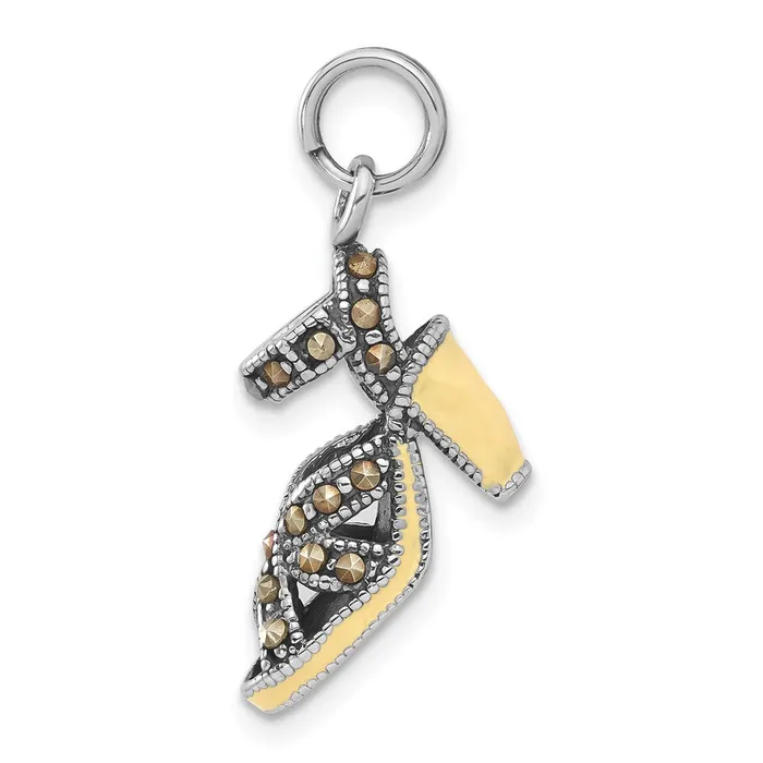 Rings TreasureFineJewelers Sterling Silver Antiqued Yellow Enamel Marcasite Shoe Charm Rings TreasureFineJewelers Sterling Silver Antiqued Yellow Enamel Marcasite Shoe Charm