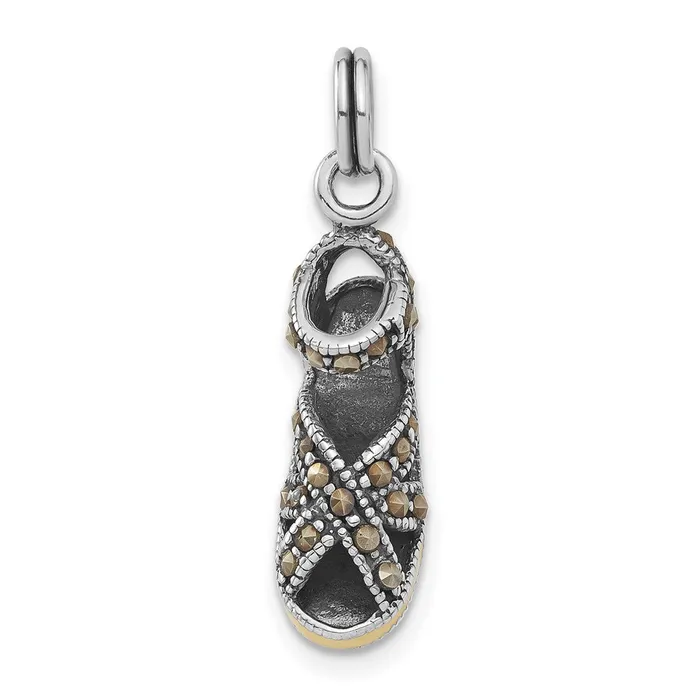 Rings TreasureFineJewelers Sterling Silver Antiqued Yellow Enamel Marcasite Shoe Charm