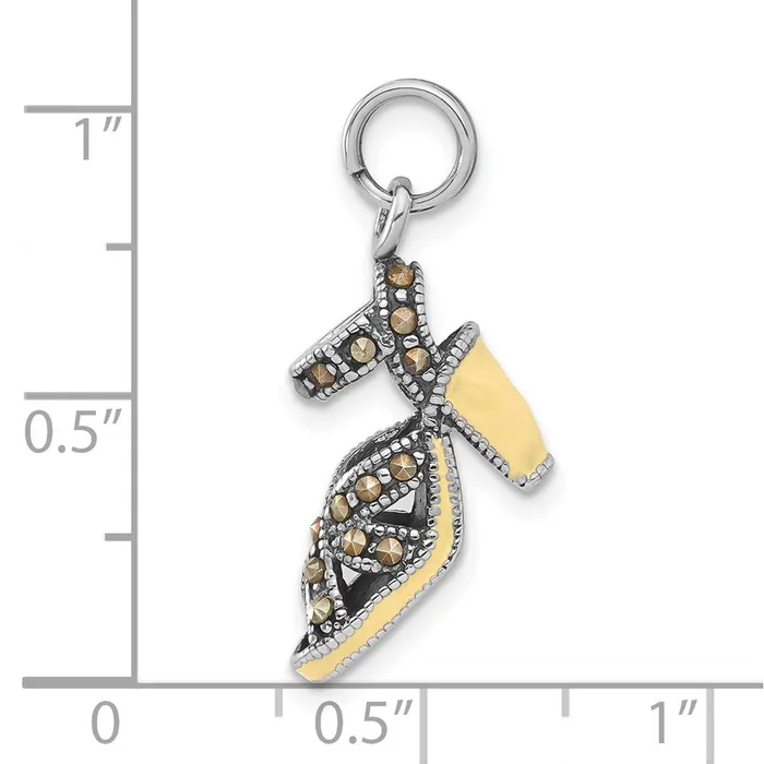 Rings TreasureFineJewelers Sterling Silver Antiqued Yellow Enamel Marcasite Shoe Charm