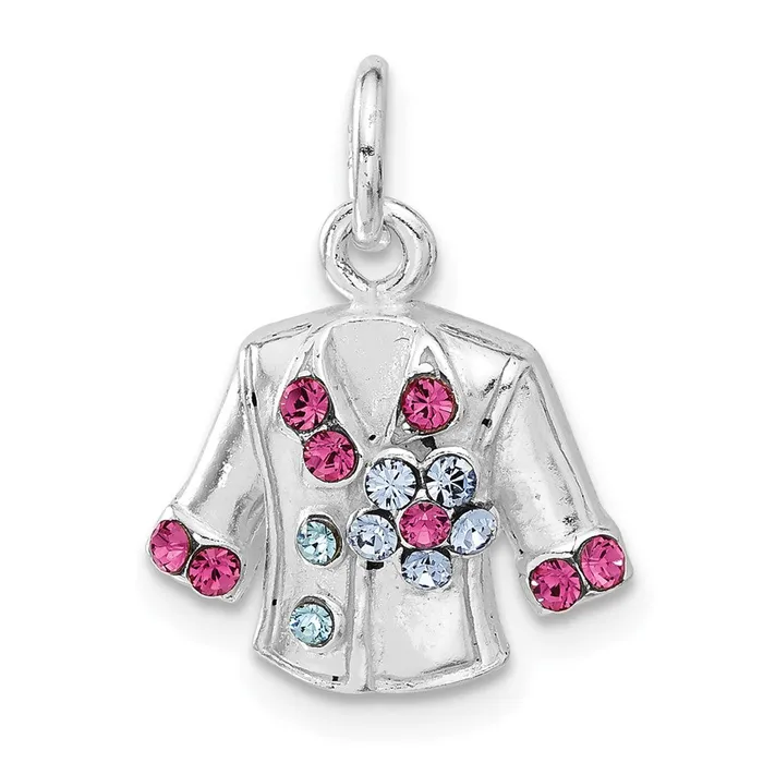 Rings TreasureFineJewelers Sterling Silver Blue Pink Crystal Flower Jacket Charm Rings TreasureFineJewelers Sterling Silver Blue Pink Crystal Flower Jacket Charm