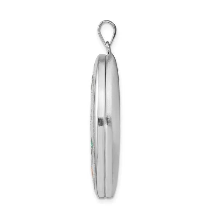 Rings TreasureFineJewelers Sterling Silver Rhodplated Enameled Floral Grandma 34mm Oval Locket