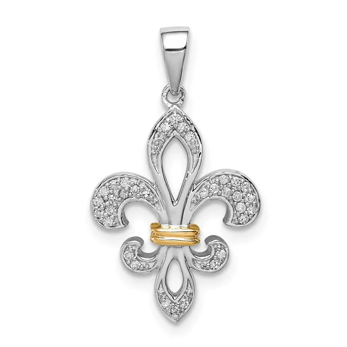 Rings TreasureFineJewelers Sterling Silver Rhodium 14K Two Tone Fleur De Lis Pendant Rings TreasureFineJewelers Sterling Silver Rhodium 14K Two Tone Fleur De Lis Pendant