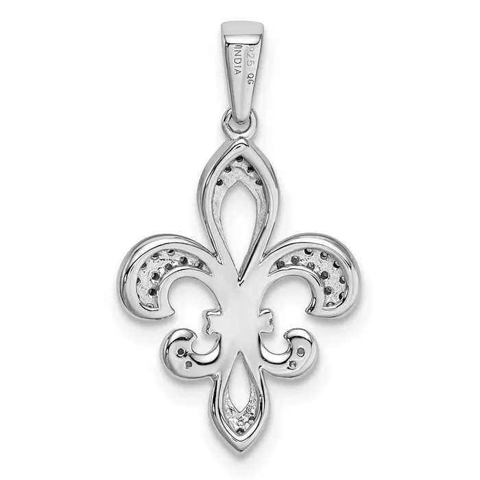 Rings TreasureFineJewelers Sterling Silver Rhodium 14K Two Tone Fleur De Lis Pendant