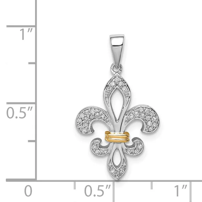 Rings TreasureFineJewelers Sterling Silver Rhodium 14K Two Tone Fleur De Lis Pendant
