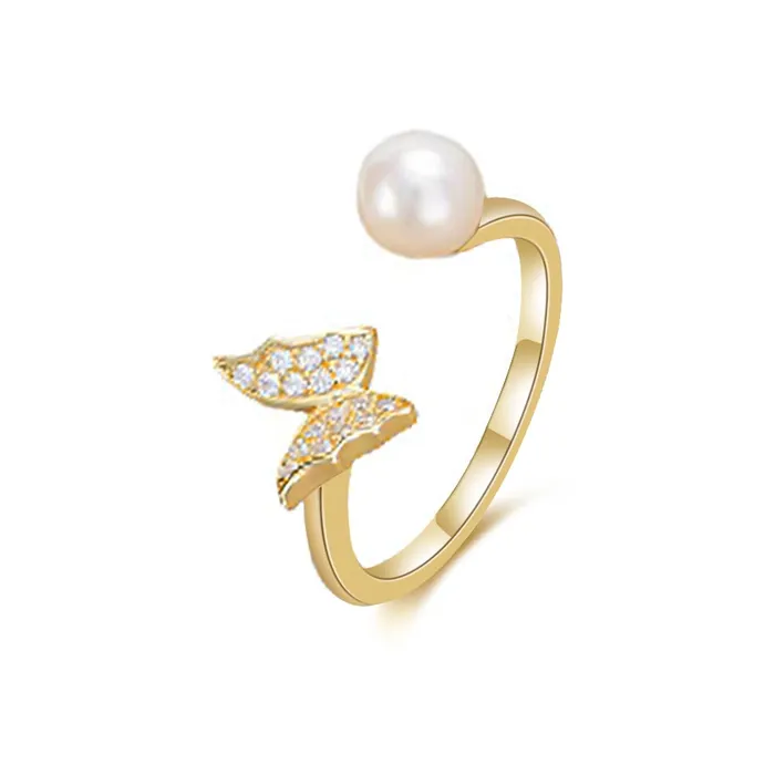 Rings Trendolla Jewelry 925 Silver Butterfly Pearl Open Ring