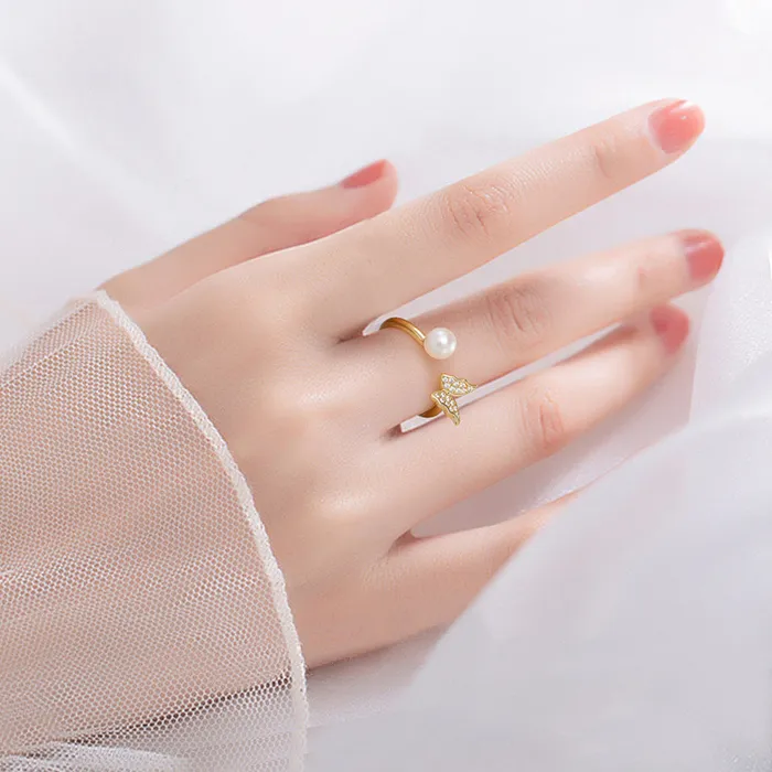 Rings Trendolla Jewelry 925 Silver Butterfly Pearl Open Ring