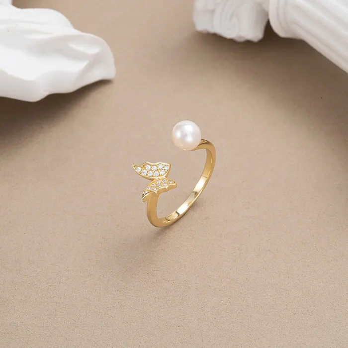 Rings Trendolla Jewelry 925 Silver Butterfly Pearl Open Ring