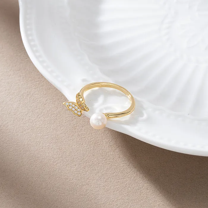Rings Trendolla Jewelry 925 Silver Butterfly Pearl Open Ring