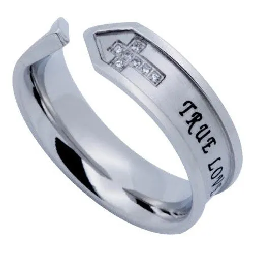 Rings TRUE LOVE WAITS Open End Ring Double Cross Stainless Steel with CZ North Arrow Shop Rings TRUE LOVE WAITS Open End Ring Double Cross Stainless Steel with CZ North Arrow Shop